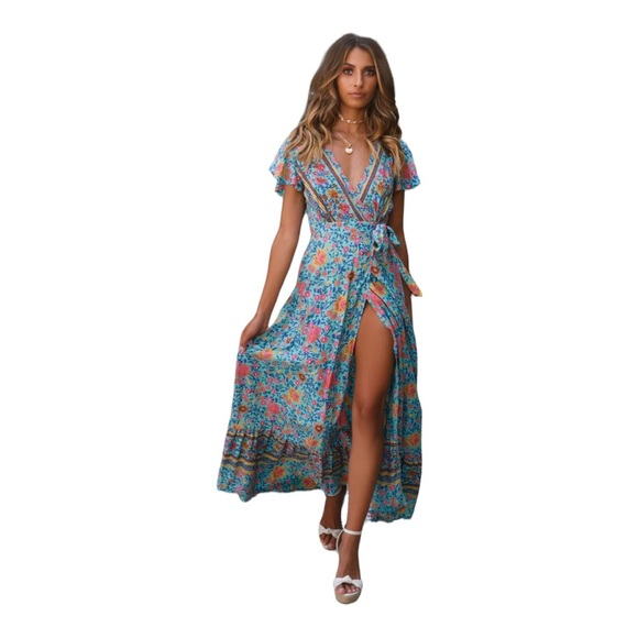 Hello Molly Tie Down Maxi Dress in Turquoise - Picture 4 of 10